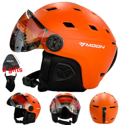 (M(55-58cm), Orange) MOON Goggles Skiing Helmet Integrally-Molded PC+EPS High-Quality Ski Helmet Outdoor Adult Sport Ski Snowboard Skateboard