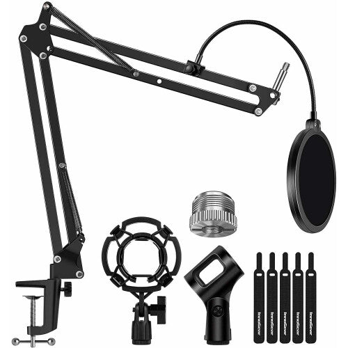 Microphone Stand Set with Shock Mount,Mic Clip Holder,Pop Filter Adapter