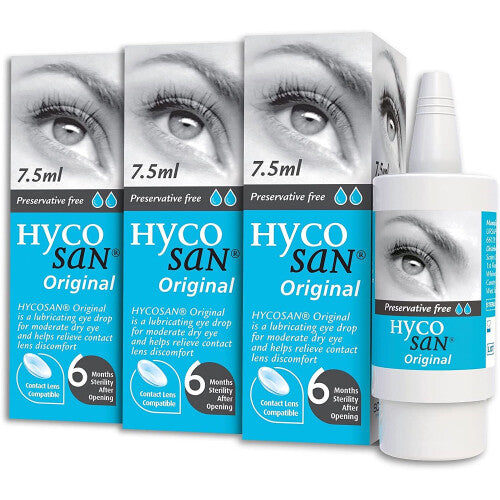 Hycosan Original - Triple Pack - Preservative Free Eyedrops - Sodium Hyaluronate 0.1% - Eye Drops for Mild to Moderate Dry Eye Symptoms and