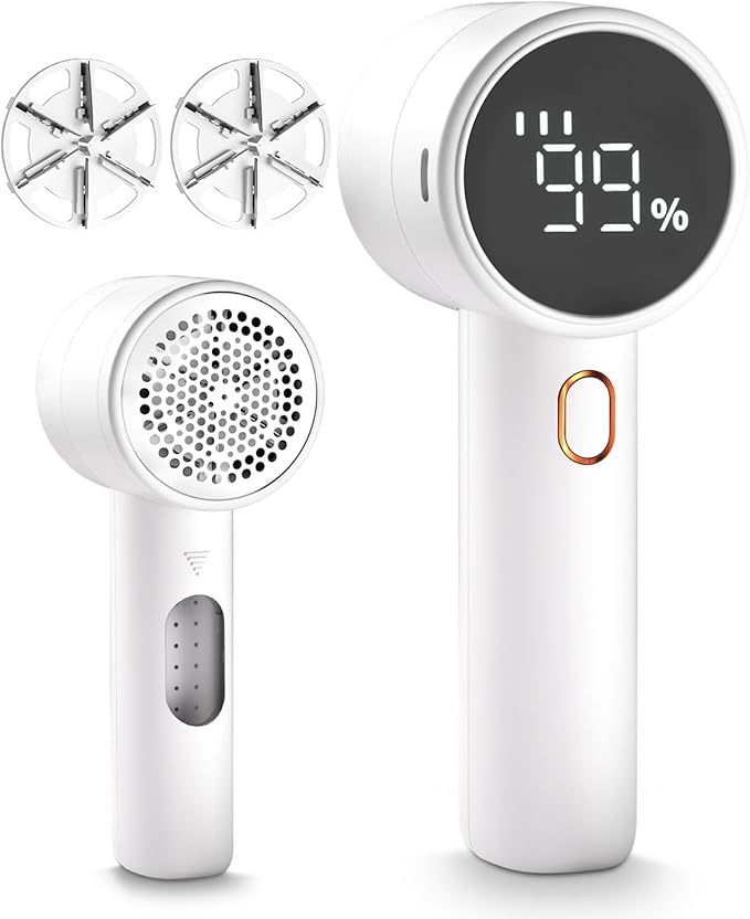 Fabric Shaver, Electric Lint Remover, Rechargeable Lint Shaver, Sweater Defuzzer to Remove Pilling, Battery Operated, 6-blade, 3-speed with LED Display for Clothes, Upholstery, Furniture