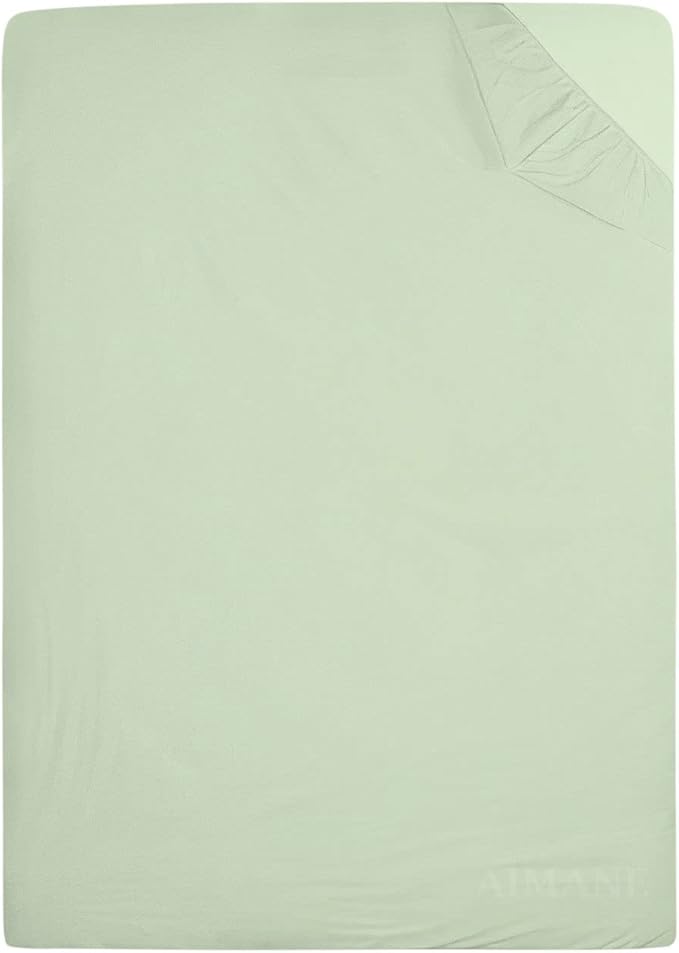 AIMANE® Non Iron Percale 4FT Small Double Fitted Sheet Poly Cotton Easy Care Non Iron Percale 4FT Fitted Bed Sheets Small Double (Duck Egg)