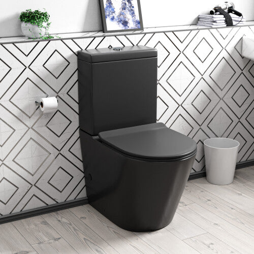 NES Home Rimless Round Close-Coupled Toilet with Matte Black Cistern & Soft-Close Seat, 3/6L Dual Flush