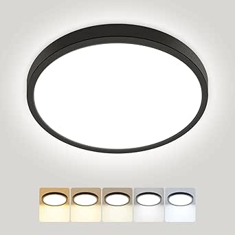Peasur Bathroom Light, 3000K/3500K/4000K/5000K/6500K 5 Color Temperature LED Ceiling Light, 15W 1500LM, IP54 Waterproof, Round, Small, Modern, Flush Ceiling Light for Bathroom, Kitchen, Bedroom, Black[Energy Class E]