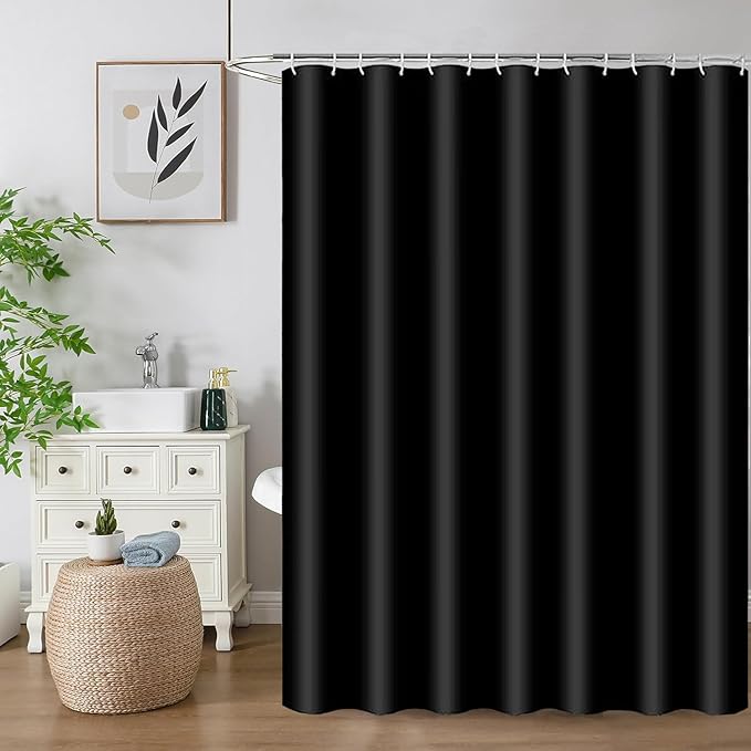 Shower Curtain for Bathroom Anti Mould and Mildew Resistant,100% PEVA Waterproof 180 x 180 cm (71 x 71 Inch),Includes 12 Pcs Curtain Hooks,Black