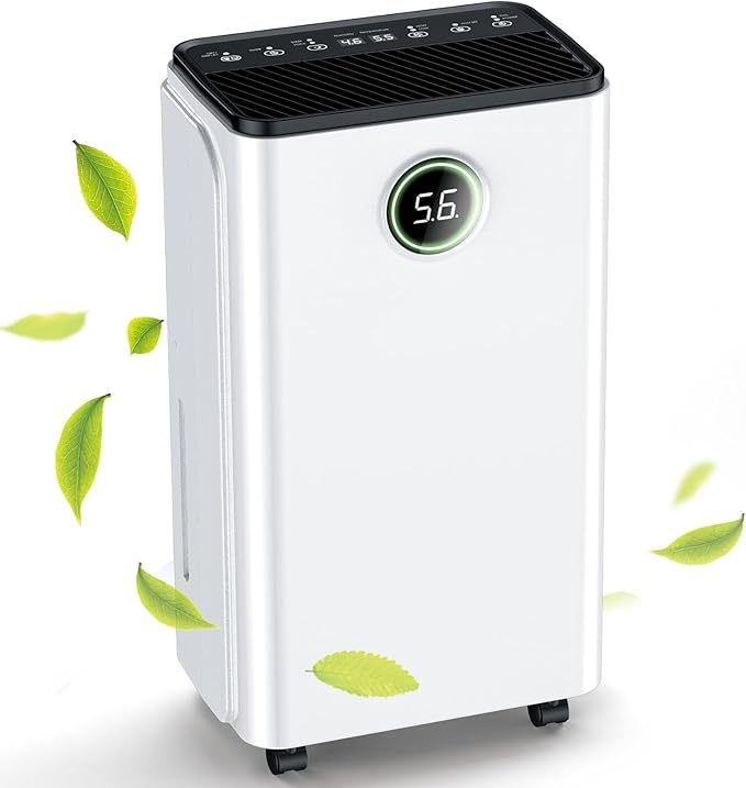 12L/Day Dehumidifier for Home Smart Humidity Control, Digital Display, Laundry & Sleep Modes, 2L Water Tank & Drain Hose, 24H Timer, Child Lock, Low Noise Portable Air Dryer for Bedroom, Bathroom