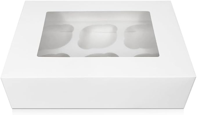 10 x Premium White 6 Hole Cavity Cupcake Boxes with Window and Inserts (6 Holes)