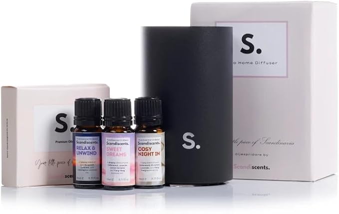 The Sleepy Trio Complete Kit - Essential Oil Diffuser with Waterless Technology | Quiet Black Diffuser for Relaxation, Sleep & Halo Home Aromatherapy