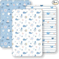 Next to Me Crib Sheets 85x51cm Fitted, 3 Pack Baby Cot Sheets, Ultra Soft & Silky Smooth Microfiber Bedside Crib Fitted Sheets Blue Ocean Whale