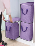 Robust Storage Bags with Zipper, Waterproof, for Moving and Travel, Foldable, Reinforced Handles for Clothes, Bedding, Blankets, Space-Saving, Vertical Style, Purple, 3 Pieces