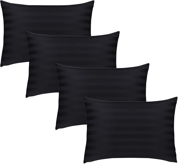 Hafaa Black Pillow Cases 4 Pack - Stripe Pillowcases for Hair and Skin Standard Size Pillow Protectors with Envelope Closure Super Soft Hotel Quality Pillow Cover