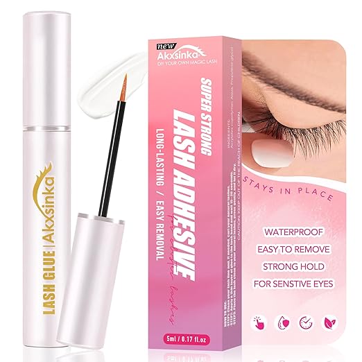False Eyelash Glue for Cluster Lashes,Waterproof Super Strong Hold Clear Strip Lash Glue for Sensitive Eyes,Fast Drying Lash Adhesive 5ml/0.17fl.oz White