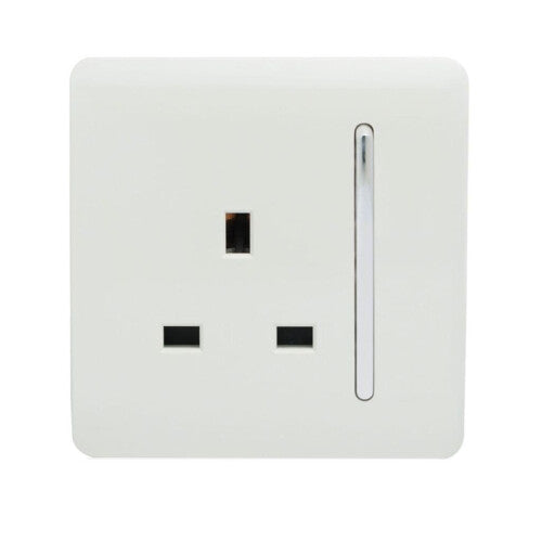 Trendi 1 Gang Artistic Modern Glossy 13 Amp Switched Tactile Plug Socket White ART-SKT13WH