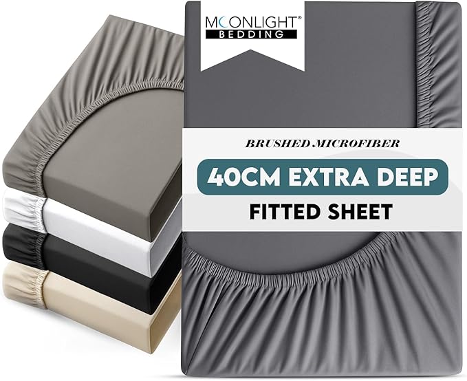 Moonlight Bedding Fitted Sheet 40 Cm Extra Deep Pocket Bed Sheets 16 inch Ultra Soft Bottom Sheet Brushed Microfiber Breathable Shrinkage and Fade Resistant (Charcoal, Double)