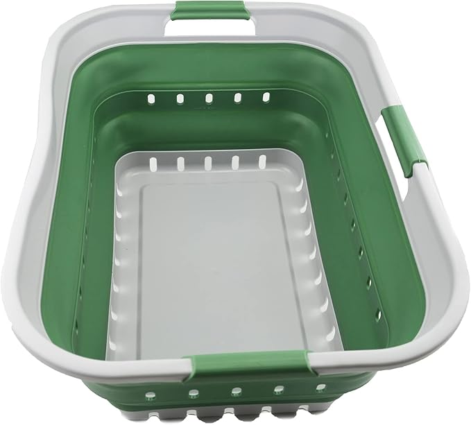 SAMMART 42L Collapsible Plastic Laundry Basket - Foldable Pop Up Storage Container/Organizer - Portable Washing Tub - Space Saving Hamper/Basket (1, Grey/Dark Sea Green)