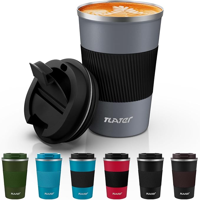 Tlater Insulated Mug, 380 ml Thermos Coffee Mug Insulated Coffee Mug – Insulated Mug – Stainless Steel Double-Walled Thermos Mug for Hot and Cold Beverages, Coffee, Water and Tea
