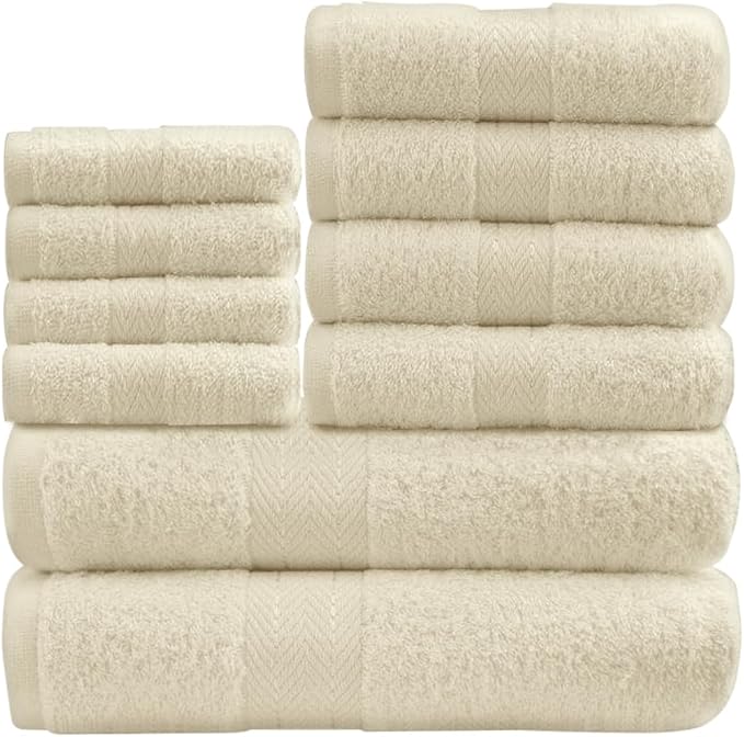 GC GAVENO CAVAILIA 10 Piece Towel Bale Set | Quick Drying Cotton Towel Highly Absorbent 450 GSM Cream Towels Set | Bathroom Towels Bale Set 4x Face 4x Hand 2x Bath Towels