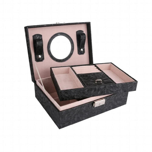 Jewelry Box Velvet Lid Wooden Package Boxes Compartment Hook Smooth Storage Holder Bracelet Rings Travel Women