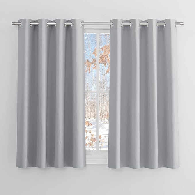 PONY DANCE Thermal Insulated Curtains - Room Darkening Energy Saving Curtains & Drapes with Eyelet 54 Inch Drop for Bedroom, Living Room, Kitchen, Short 2 Panels, W46 X L54, Silver Grey[Energy Class A+]