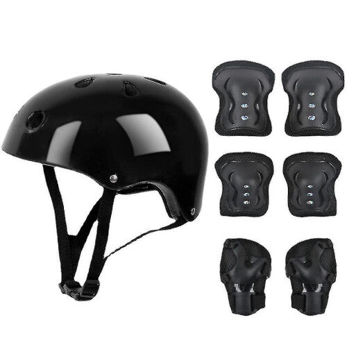 (black) 7 Pcs Kids Protective Gear Set Roller Skate Helmet Elbow Wrist Knee Pad For Skateboard Cycling Skating Scooter