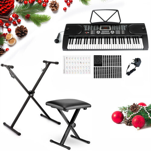 61 Keys Electronic Keyboard Digital Music Piano Instrument, Microphone StanD & Chair