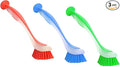 Zuvo Plastic Dish Long Handled Scrubbing Brush 5 X 21 X 5 Cm With Suction Cup, Durable Bristles, Dish Washing Brush Pack Of 3, Dish Brush For Cleaning Pots And Pans. Washing Up utensils Kitchen Brush