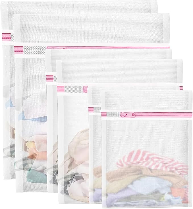 6 PCS Mesh Laundry Wash Bags, Mesh Laundry Bag For Delicates With Zipper, Washing Bag For Socks, Laundry Bag For Underwear, Tshirts, Swimsuit, Baby Clothes, Socks, Bra (60x50cm/50x40cm/40x30cm)
