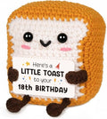 18th Birthday Gifts for Girls Boys, Handmade Emotional Support Crochet Toast with Pun Card, Adorable Home Decor Gifts for 18 Years Old Friend Sister Brother Daughter Son Tennage Boy Girls