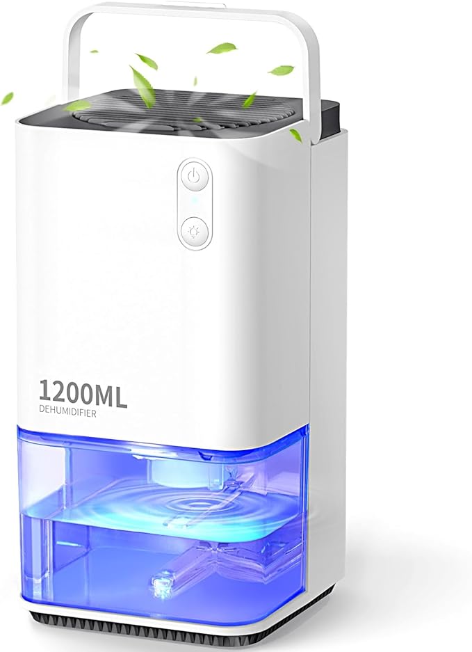 EasyAcc® 1200ml Electric Dehumidifier with Ultra Quiet & Auto Shut off 7 Colorful LED Portable Mini Dehumidifier for Wardrobe, Bathroom, Closet, RV, Bedroom, Garage - White