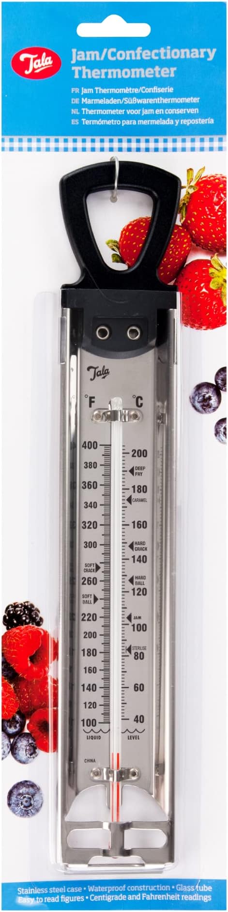 Tala Jam Thermometer - Stainless Steel Confectionery Temperature Guide - Easy to Read Marking, Mercury Free - From 40°C to 200°C - Bakeware Accessories - 39.5cm x 10cm