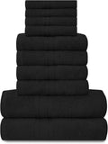 GC GAVENO CAVAILIA Towels Family Bale Set - 10 Piece 100% Egyptian Cotton, 4x Face 4x Hand 2x Bath Towel, Premium Quality Highly Water Absorbent Bathroom Accessories, Machine Washable, Black
