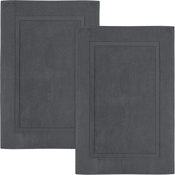 Utopia Towels Cotton Banded Bath Mats, [Not a Bathroom Rug], 53 x 86 CM, 100% Ring Spun Cotton - Highly Absorbent and Machine Washable Shower Bathroom Foot Towel (Pack of 2, Grey)