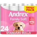 Andrex Family Soft Toilet Paper 24 Rolls (Previously Andrex Gentle Clean) Gentle on your Family?s skin? Pack of 24 Toilet Rolls, 170 sheets Per Roll,