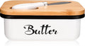 Butter Dish with Lid, Metal Butter Dish with Multi-Functional knife, Lightweight Unbreakable Butter Container for Countertop Upgrade Double Silicone Seal, 14x5x9cm,White