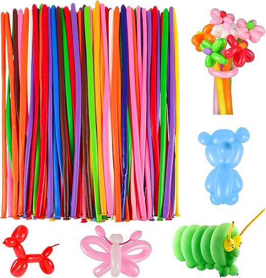 100 Pcs Modelling Balloons Mixed Coloured Long Balloons 260Q Twisting Long Latex Balloon for Animals Shape, Birthday, Wedding, Party Decorations