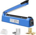 Impulse Sealer Machine 200mm, Portable Manual Heat Sealer for Plastic PE PP PVC Bags - 8 Temperature Settings, Built-in Fuse Safety, Light Indicator, Replaceable Element Grip