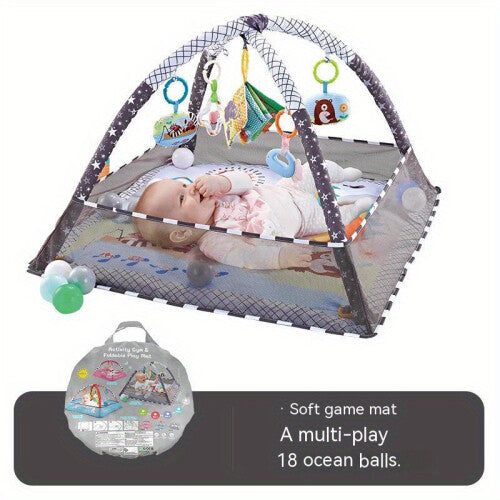 (Gray) 18-piece Baby Activity Gym Set - Develop Movement Skills with Fence Gym, Crawling Mat, and Toys