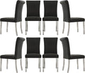 Upholstered Dining Chairs Set of 8, Modern Velvet Kitchen Chairs with Rolled Back Design and Metal Legs, High Back Dining Chairs for Dining Room, Living Room, Home, Office (Black)