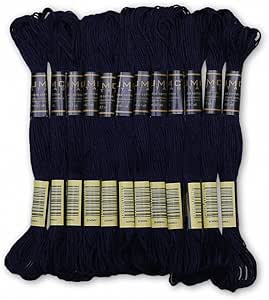 Pack of 12 Premium Embroidery Thread | 100% Egyptian Cotton Premium Skeins | Cross Stitch Embroidery Floss | Oeko TEX Certified Stranded Cotton | Ideal for Arts & Crafts (Dark Navy Blue 127)
