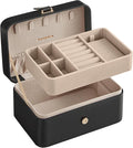 SONGMICS Jewellery Box, 2-Layer Jewellery Storage, 11 x 16 x 8 cm Travel Jewellery Box, Portable Jewellery Case, Small, Spacious, for Larger Accessories, Gift Idea, Ink Black JBC166B01