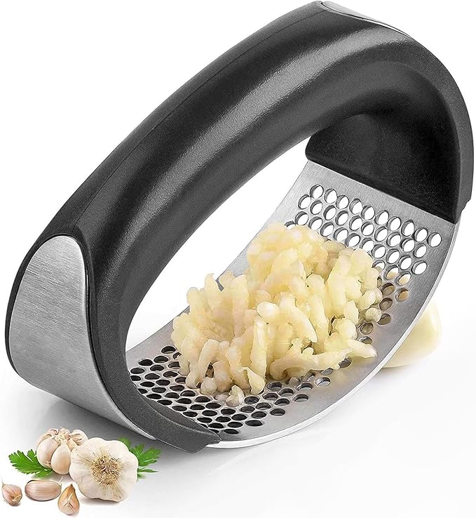 Garlic Press, Professional Garlic Juicer,Manual Garlic Juicer In Stainless Steel, 2024 Kitchen Heavy Duty Mill Garlic Press Set Rocker (1, Black)