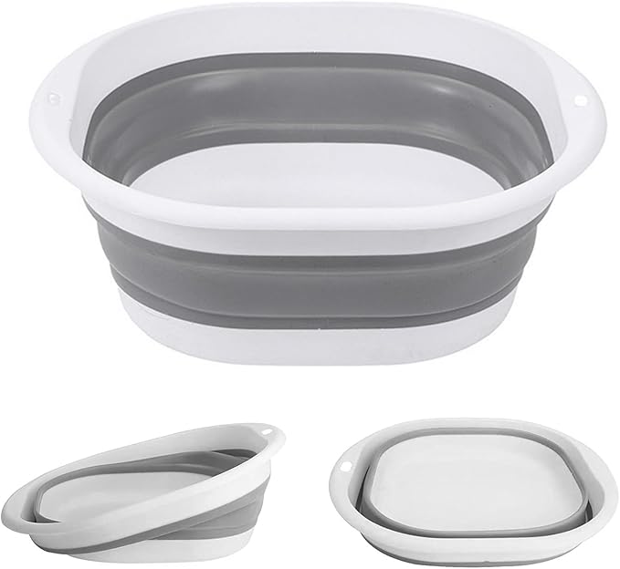Collapsible Washing Up Bowl, Portable Wash Basin Silicone Plastic Basket Multipurpose Outdoor Travel Basin Camping Sink, Space Saving Folding Washtub (5L)