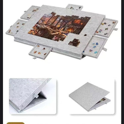 (Grey) 6-in-1 Portable Puzzle Table with 6 Drawer Storage Compartments, Holds Up to 1000pcs Puzzles, Tiltable Kids' Puzzle Desk for Educational Fun