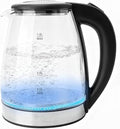Electric Kettle Glass 2L – 1800W Fast Boil, BPA-Free, Quiet Boil, Blue LED, No Plastic, Boil-Dry Protection, Black Electric Glass Kettle