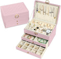 Granbest 3 Layers Jewellery Box with 2 Drawers, Elegant Jewellery Organiser, Leather Jewellery Storage Case Ideal for Necklaces, Bracelets, Rings and Earrings (Pink)