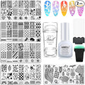 AIMEILI Nail Art Stamping Templates Manicure Tool Kit 5Pcs Nail Stamping Plates, 2 Stamper, 2 Scraper, 1 Latex Peel Off Tape, Flower Animal Pattern Manicure Print Tools for DIY Nail Art Designs