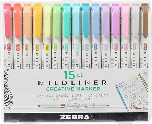 Zebra Mildliner Creative Marker Double Ended Soft Mild Color 15 Pack