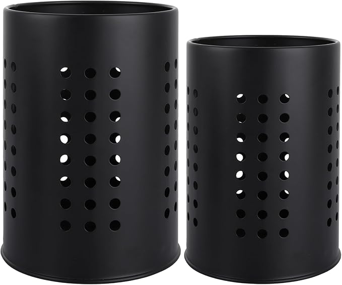 ASelected 2 Pcs Kitchen Stainless Steel Cooking Utensil Holder, Black Metal Cutlery Holder Cooking Organiser for Spatulas Spoon and Tongs Tableware Storage (10 x 16.5cm and 12 x 18cm)