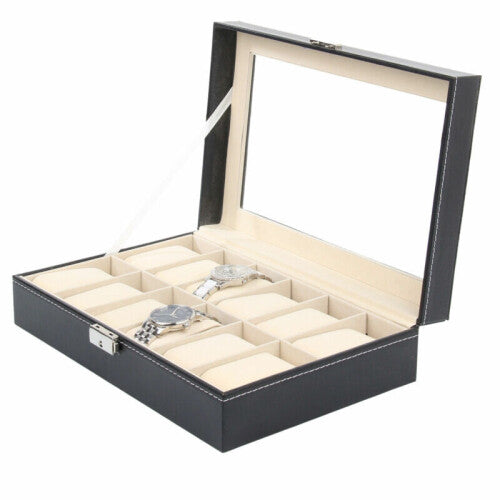 12 Grids Leather Watch Case Jewelry Collection Storage Display Box