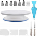 Cake Turntable - 11 Inch Cake Plate Rotating 15 PCS Rotating Cake Stand Professional Cupcake Decorating Kit with Stainless Steel Nozzles Piping Bags