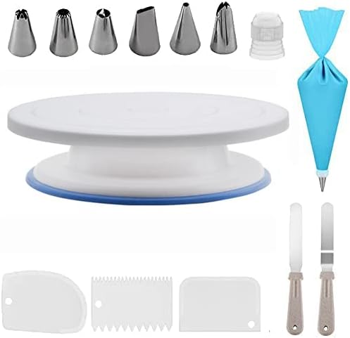 Cake Turntable - 11 Inch Cake Plate Rotating 15 PCS Rotating Cake Stand Professional Cupcake Decorating Kit with Stainless Steel Nozzles Piping Bags